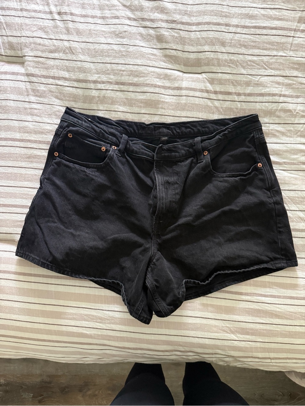 American Eagle Outfitters Strigid Relaxed Black High-Waist Denim Shorts